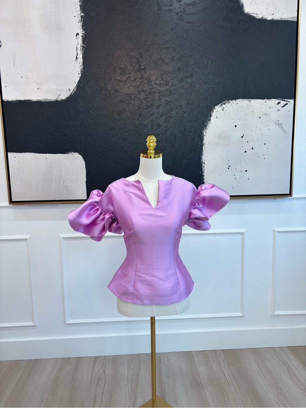 Lavender Puff-Sleeve Peplum Blouse